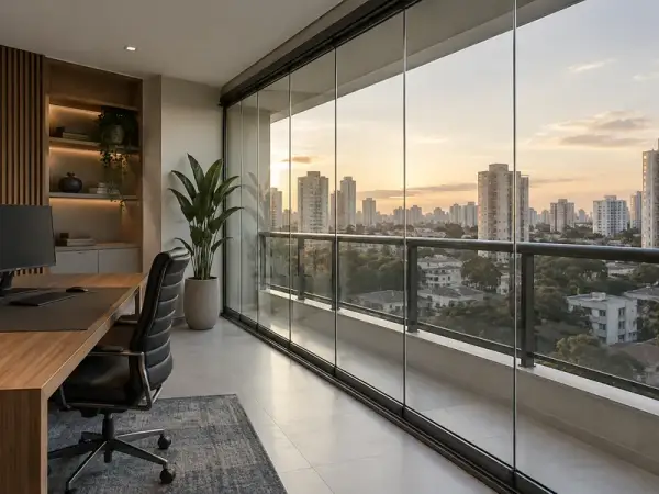 Sacada de vidro para escritório — inspiração 2 com perfis escuros