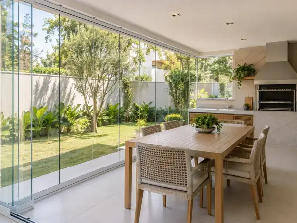 Sacada de vidro para casa — inspiração 1 com perfis brancos
