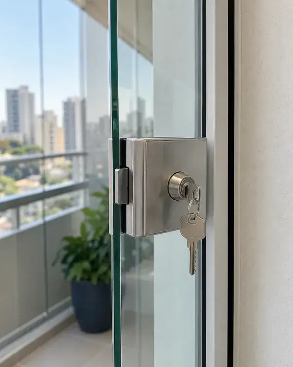 Trava com chave em folha de sacada de vidro no DF